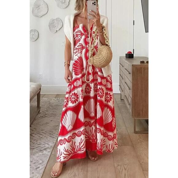 NWT Viral Calypso st Barth Shell Coral Red White Maxi Sun Dress Rio Size XS - Picture 2 of 8